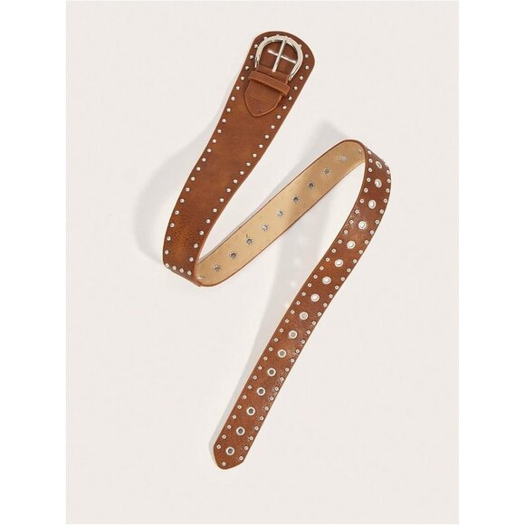 Women\'s Studded Y2k Punk PU Leather Vintage Western Cowgirl Belts Mocha Brown main image 4